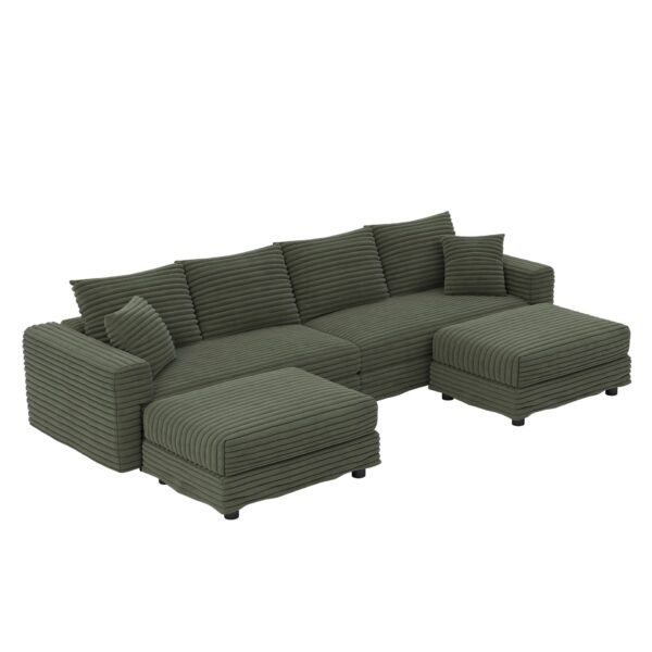 4 Seat Sofa, Deep Seat Couches With Soft Pillows And 2 Ottomans, Convertible Sofa Lounge Chair, For Living Room - Green