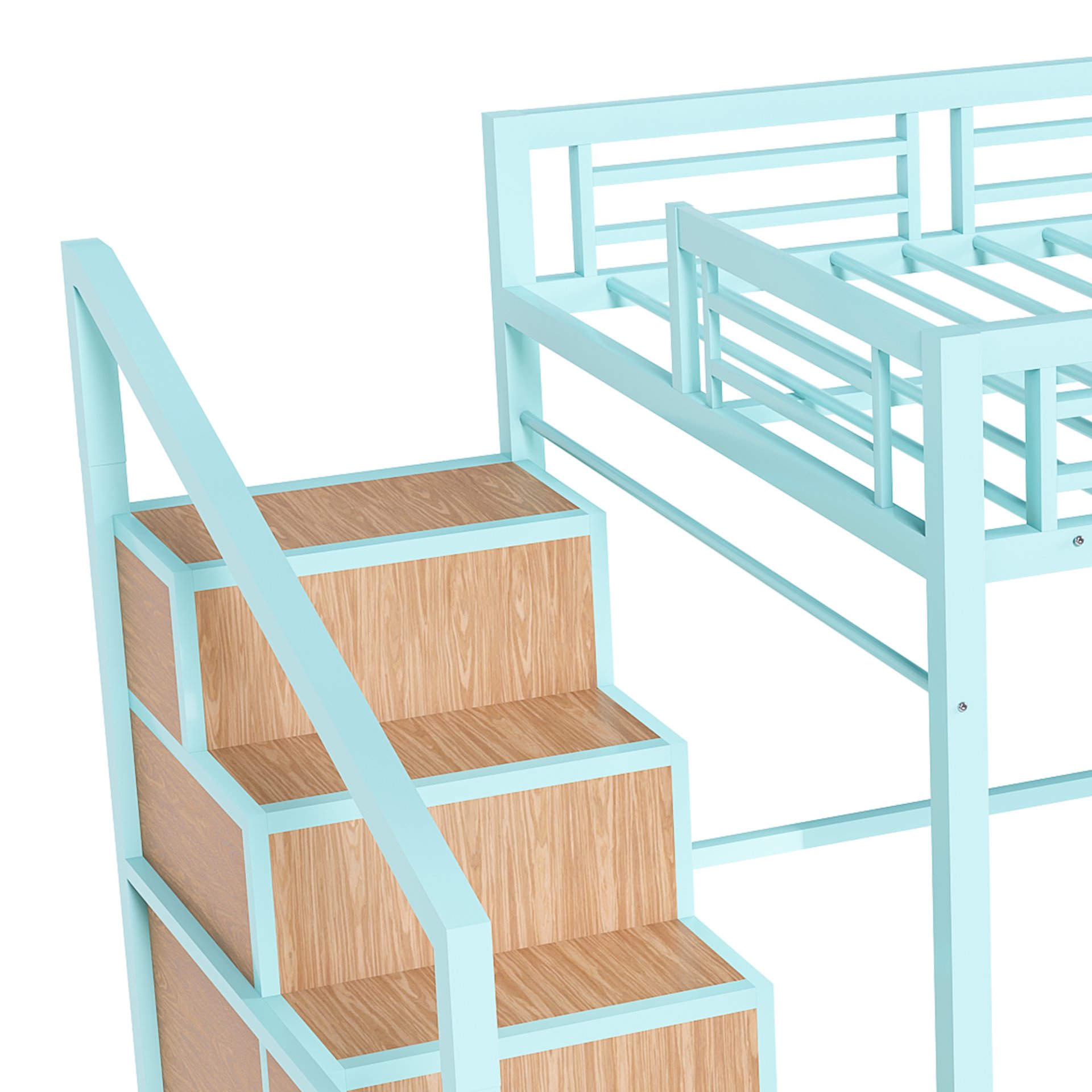 Heavy Metal Frame Full Loft Bed With Desk & Storage, 4 Cabinets, Staircase, Rack Space Saver - Green - Image 8