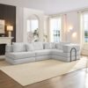 Oversized Upholstered Sectional Sofa Couch Set, Modular L Shaped Floor Sofa Set With 6 Pillows For Living Rooms - White - Image 10
