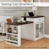 Extendable Kitchen Island With Slide Out Table And Storage Racks For 2 - 6 Person, Power Outlet, Bar, Prep Station - Creamy White / Walnut - Image 8