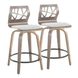 Folia - Contemporary Fixed Height Counter Stool & Swivel With Round Footrest (Set of 2) - Light Gray