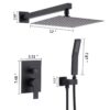 Luxury Bathroom Ceiling Mount 12" Rain Mixer Shower System With Brushed Nickel - Matte Black - Image 3