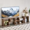 Minimalist Cube TV Stand With Adjustable Open Storage Shelves - Acacia Wood - Image 2