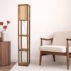 Pinnacle - Shelf Floor Lamp For Bedroom / Living Room, Long Shade - Natural Wood / White - Image 3