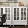 Buffet Cabinet With Double Glass Doors And Drawer, Storage Sideboard Cupboard For Living Room - White - Image 9