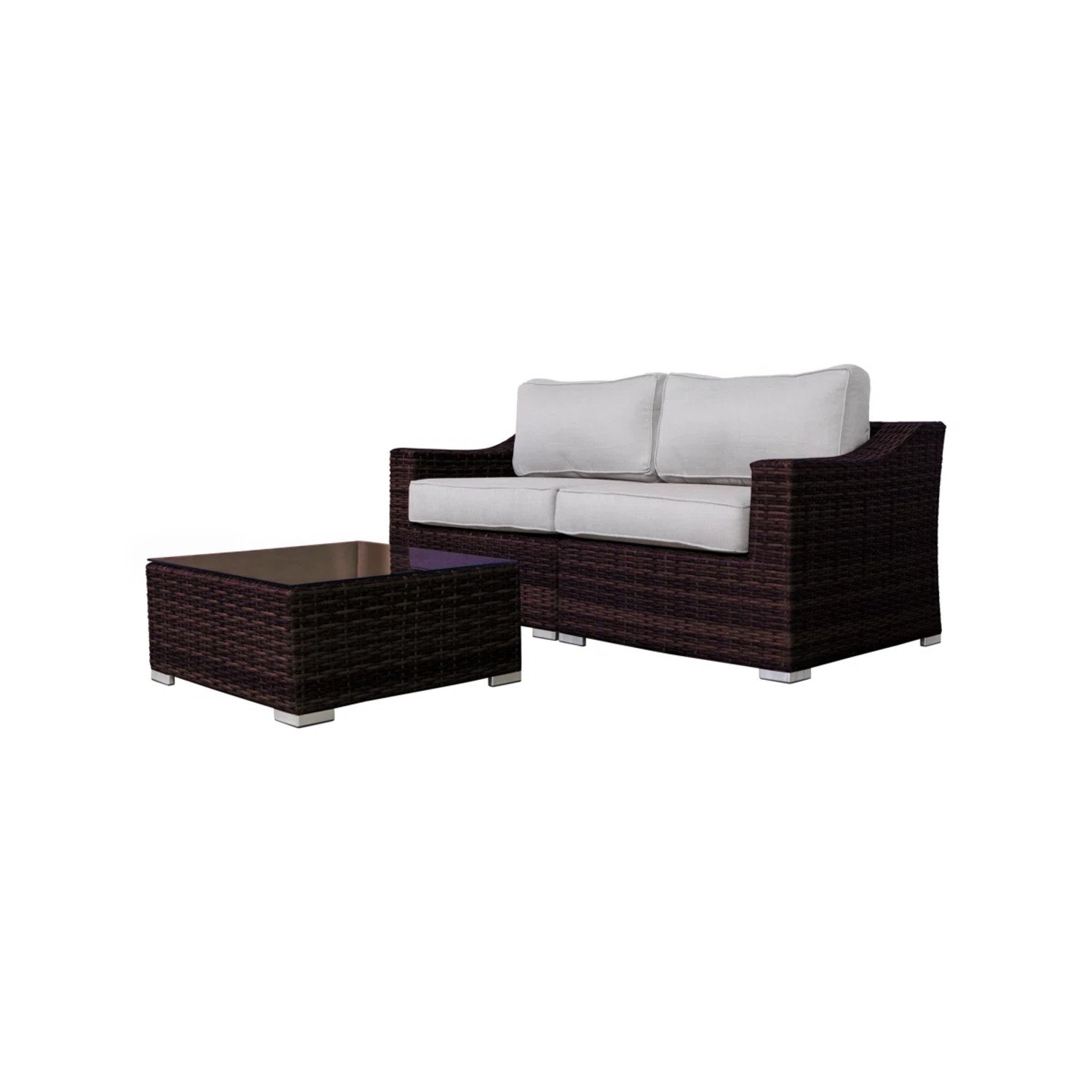 Wicker 2 Person Conversation Set, Durable Outdoor Seating With Cushions Mix - Brown Mix - Image 4