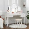 Mirrored Vanity With LED Light, Makeup Vanity Table Set With Adjustable Lighting And Storage - Antique White - Image 5