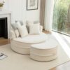 Modern Oversized Round Barrel Accent Chair With Ottoman Velvet Upholstered Lounge Armchair With 5 Pillows For Living Room Or Bedroom - Beige - Image 16