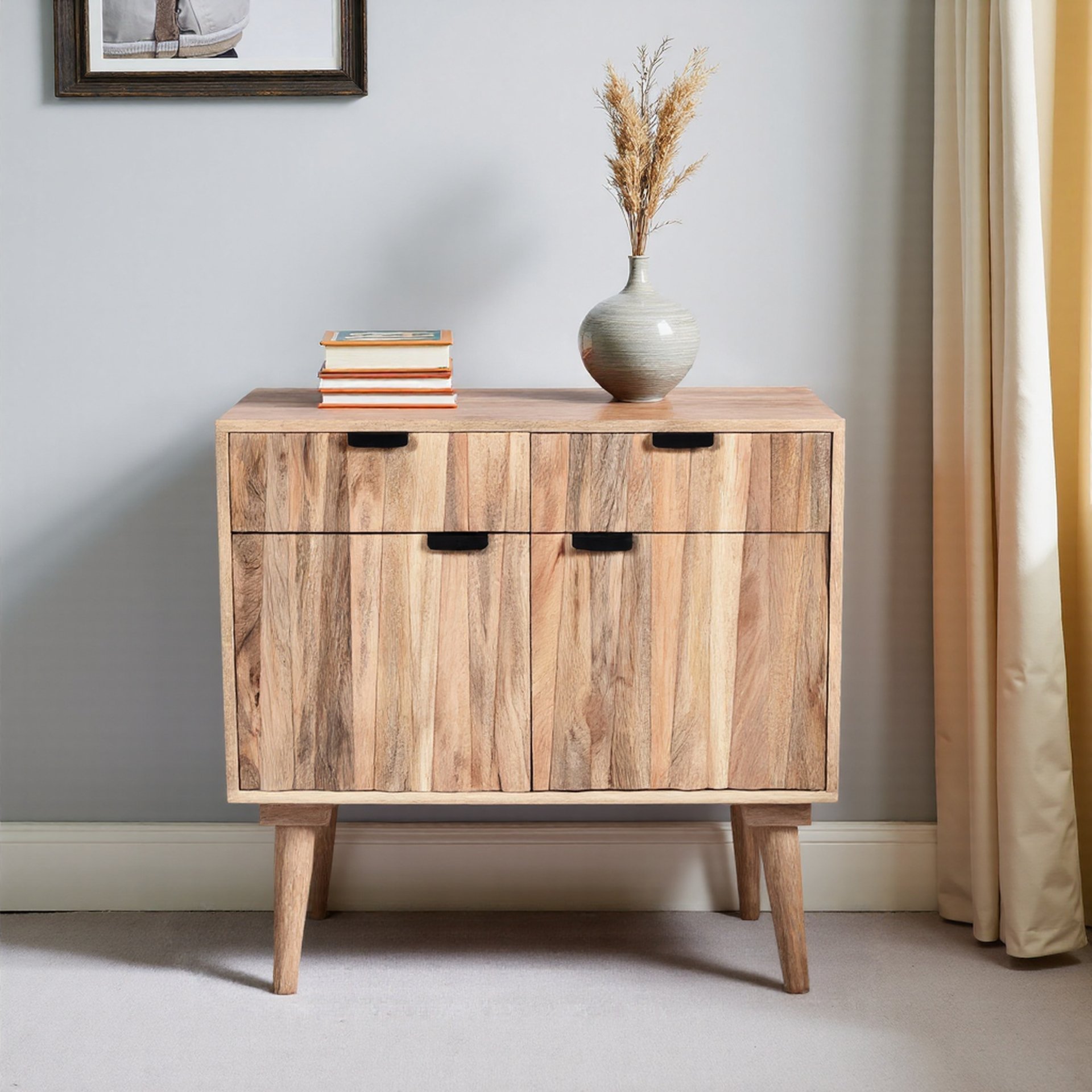 Stylish Style 2 Drawer 2 Door Cabinet, Mango Wood - Natural - Image 4