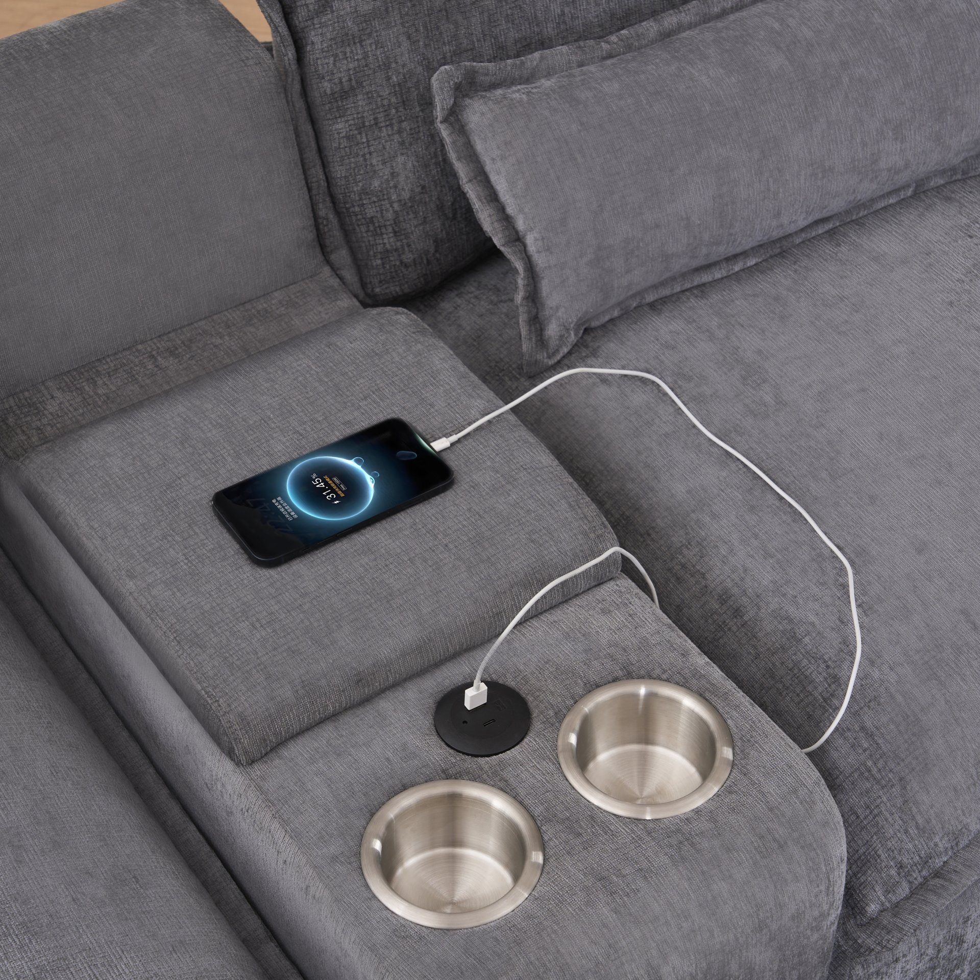 U Shaped Sofa With Console, Cupholders, USB Ports, 6 Seat Upholstered Symmetrical Sleeper Couch - Gray - Image 17