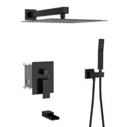 Shower System With Waterfall Tub Spout, 10" Wall Mounted Square Shower System With Rough In Valve - Oil-Rubbed Bronze