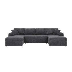 3 Piece Corduroy Double Chaise Sectional Sofa - Gray