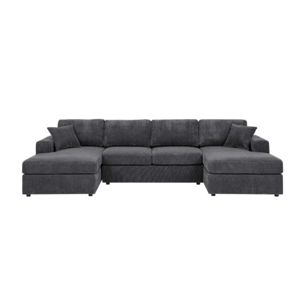 3 Piece Corduroy Double Chaise Sectional Sofa - Gray