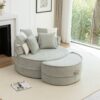 Modern Oversized Round Barrel Accent Chair With Ottoman Velvet Upholstered Lounge Armchair With 5 Pillows For Living Room Or Bedroom - Green - Image 2