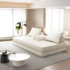 Multifunctional Convertible Sofa Bed With 2 Tumbler Backrests And 2 Pillows, Diy Modern Upholstered Couch - Beige - Image 11