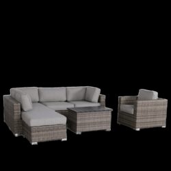 4 Person Outdoor Wicker Seating Set With Cushions, Patio Lounge Group - Gray Mix