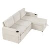 Convertible L Shaped Sofa Couch With Storage, Cup Holders, USB Ports - Beige - Image 16