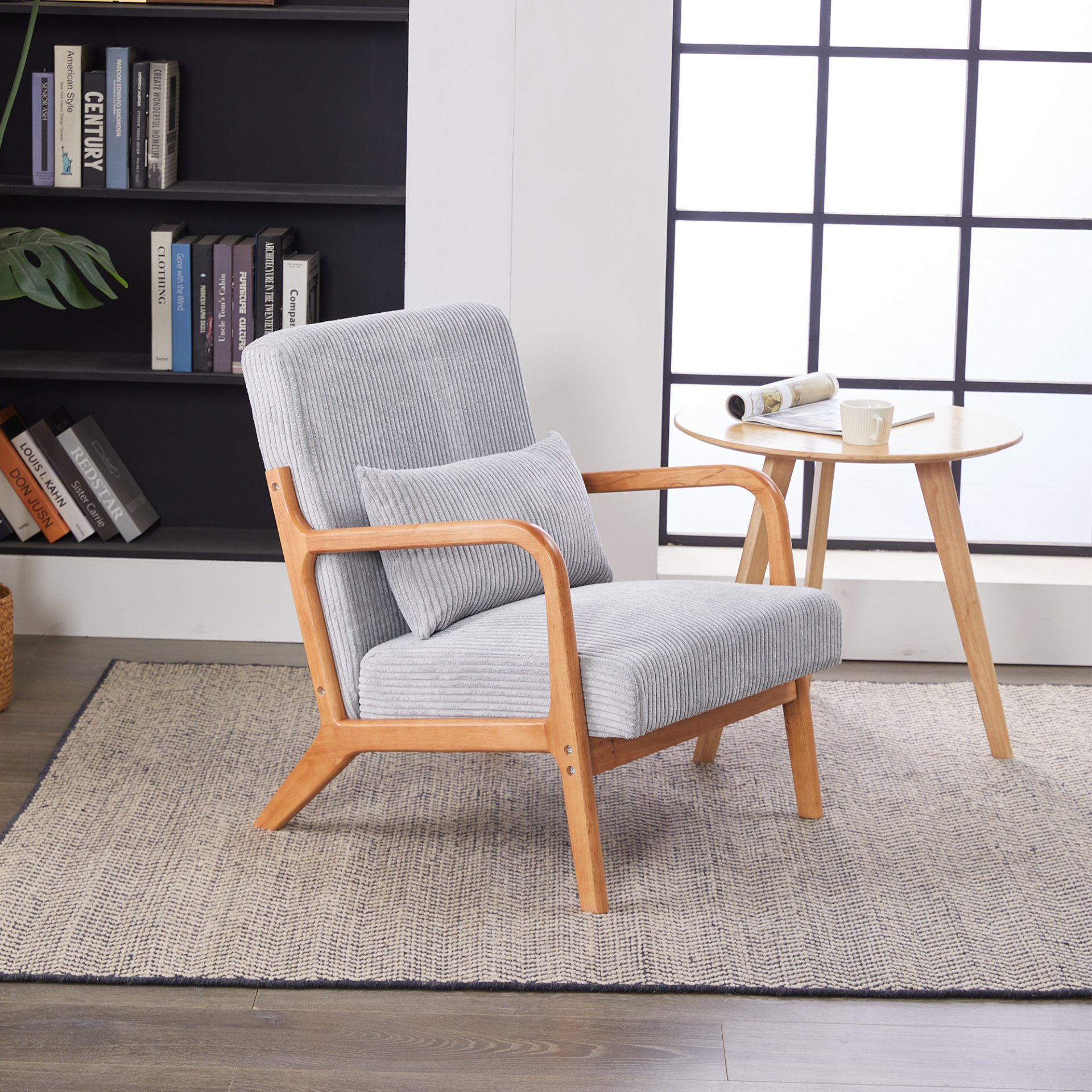 Accent Chair With Pillow, Upholstered Arm Chair - Light Gray - Image 11