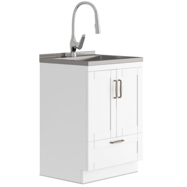 Reed - Deluxe Laundry Cabinet With Pull-Out Faucet And Stainless Steel Sink - White