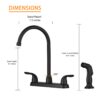 Kitchen Sink Faucet With 2 Handles And Pull Out Side Sprayer - Matte Black - Image 3