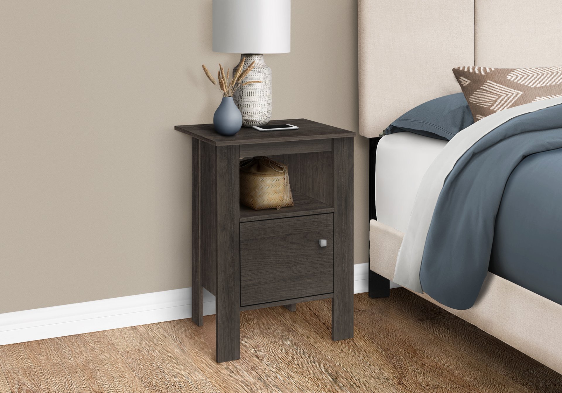 Accent Nightstand Side Table, Storage, Transitional - Oak - Image 3