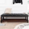 Wooden Base Upholstered Bench For Bedroom For Entryway - Black - Image 4