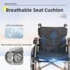 Lightweight Foldable Transport Wheelchair Square Tube Design Double Brakes Adjustable Handrail Breathable Seat Anti Backflip 250Lbs Capacity Easy Storage Color - Gold / Black - Image 9