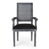 French Country Style Dining Chair With Cane Backrest And Polyester Upholstery - Black - Image 6