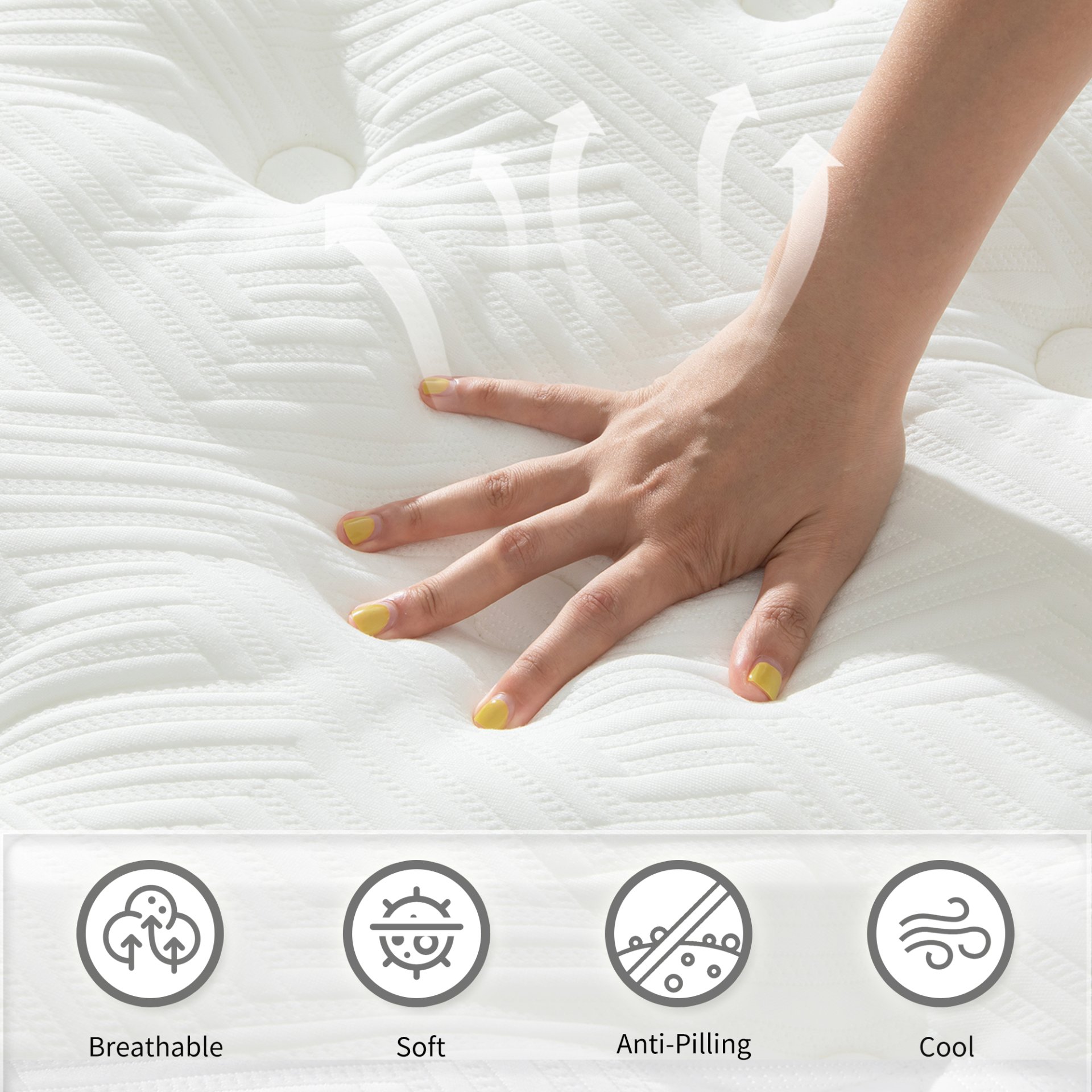 12" Full Size Hybrid Mattres 12" With 7 Zoned Memory Foam Individual Pocket Springs Breathable Knitted Cover - White - Image 4