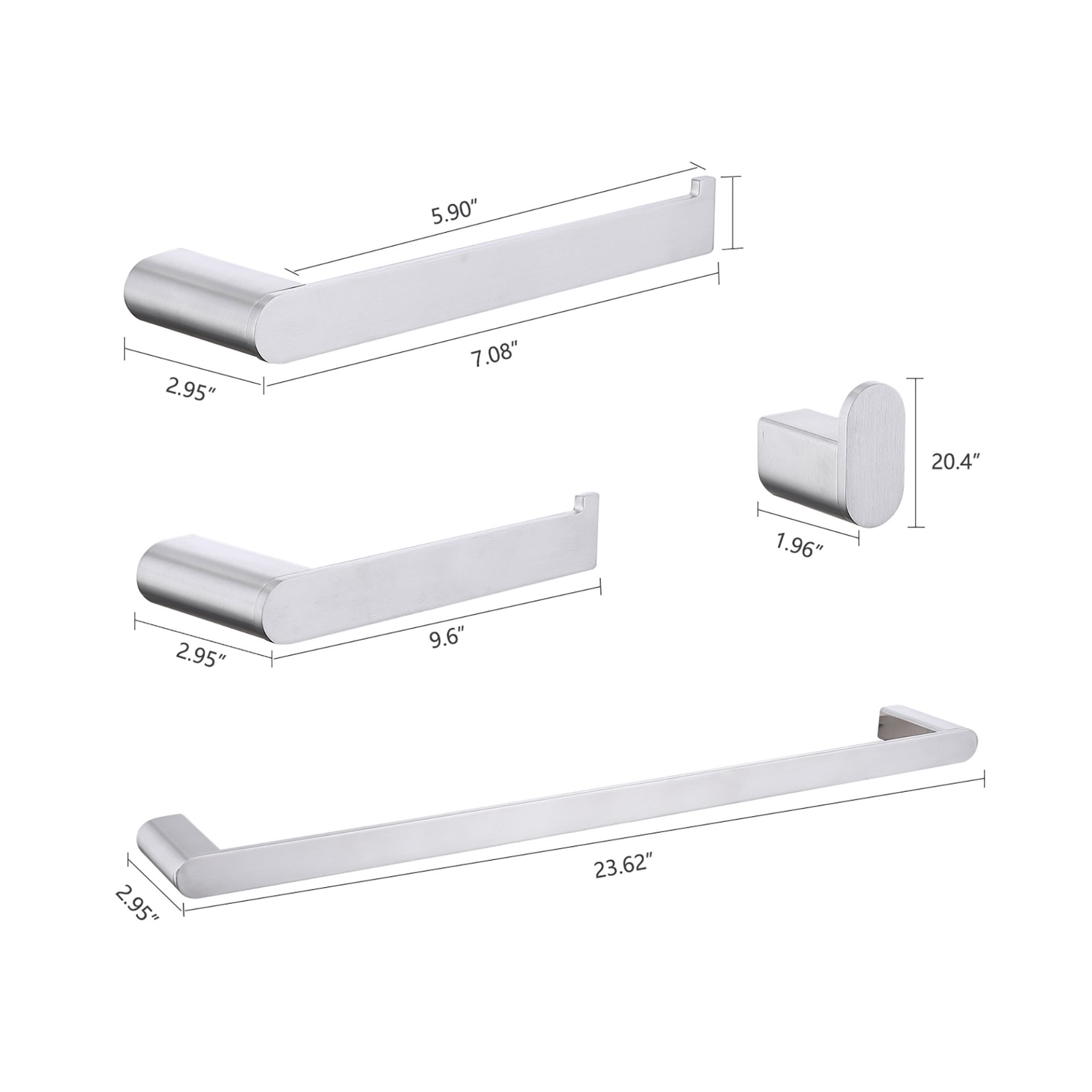 Modern Wall Mounted Bathroom Hardware Set With Robe Hook, Towel Rail, And Tissue Paper Holder - Brushed Nickel - Image 3