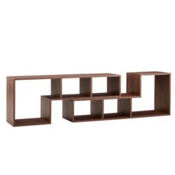 Minimalist Cube TV Stand With Adjustable Open Storage Shelves - Acacia Wood