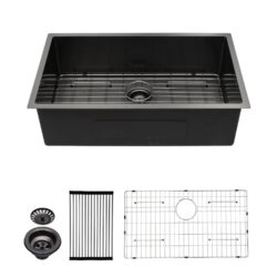 Kitchen Sink Undermount Single Bowl Basin, 16 Gauge - Gunmetal Black