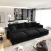 4 Seat Sofa, Deep Seat Couches With Soft Pillows And 3 Ottomans, Convertible Sofa Lounge Chair, For Living Room - Black - Image 9