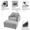 Single Sofa With Storage, Movable Ottoman, USB Ports, Cup Holders, Phone Holder - Gray - Image 6