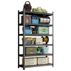 Garage Storage Rack, 6 Story Shelves, Adjustable Partition Storage Unit, Supermarket, Home, Basement Storage Rack - Black
