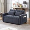 Convertible Sofa Bed Loveseat Sofa With Three USB Ports, Two Side Pockets, Two Cup Holders And 360° swivel Phone Holder For Living Room - Blue Gray - Image 3