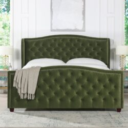 Marcella - King Upholstered Shelter Headboard Bed Set - Olive Green