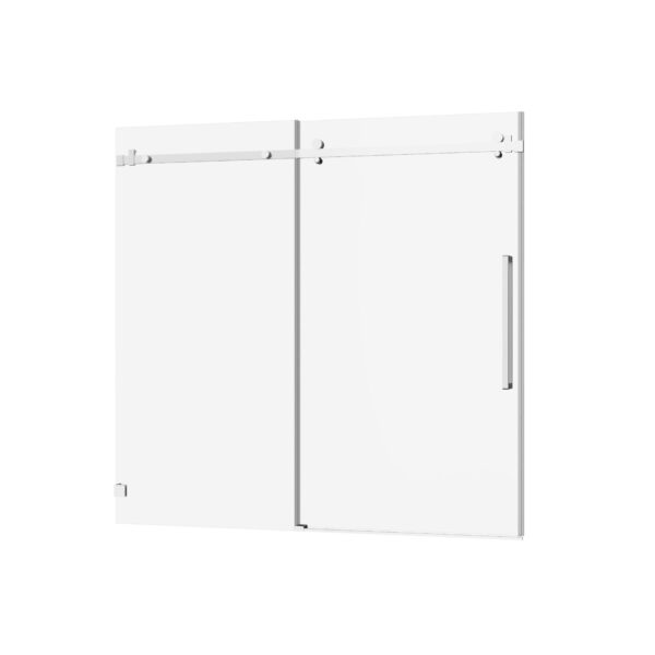 Frameless Bathtub Door, Sleek Silent Sliding Glass Door, Tempered Glass - Chrome
