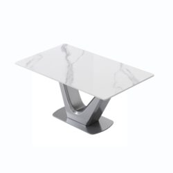 63" Modern Artificial Stone Panel V-Shaped Metal Legs, Can Accommodate 6-8 People - White / Gray