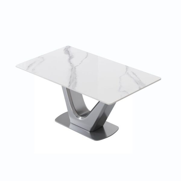 63" Modern Artificial Stone Panel V-Shaped Metal Legs, Can Accommodate 6-8 People - White / Gray