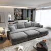 Plush Corduroy 4 Seat Sofa, Modern Comfy Upholstered Sofa Cloud Couch, Deep Seat Couches With Soft Pillows And 3 Ottomans, Convertible Sofa Lounge Chair, For Living Room, Apartment, Office - Gray - Image 2