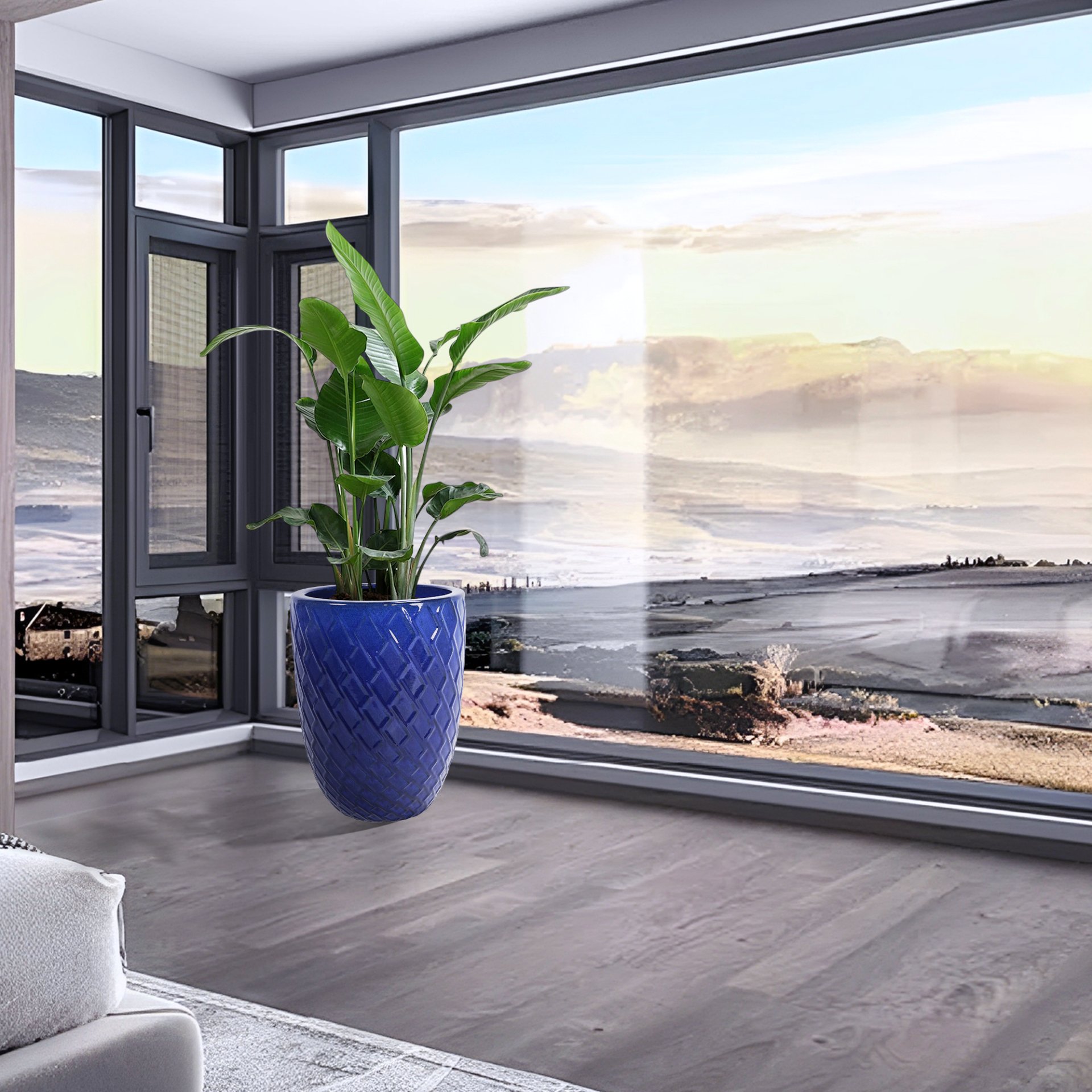 Ceramic Flowerpot, Planter For Patio, Garden, Windowsill - Dark Blue - Image 2