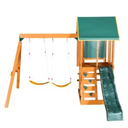 Outdoor Swing Set 3 In 1 With Slide, 2 Swings, And Climber - Green