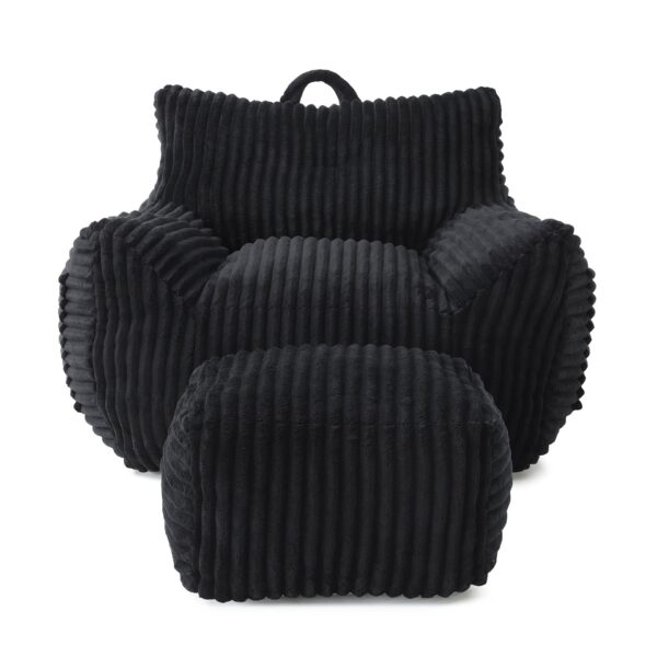Giant Plush Bean Bag Chair For Adults With Armrests And Footstool - Black