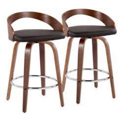 Grotto - Mid-Century Modern Fixed Height Counter Stool With Swivel With Round Footrest (Set of 2) - Walnut / Brown