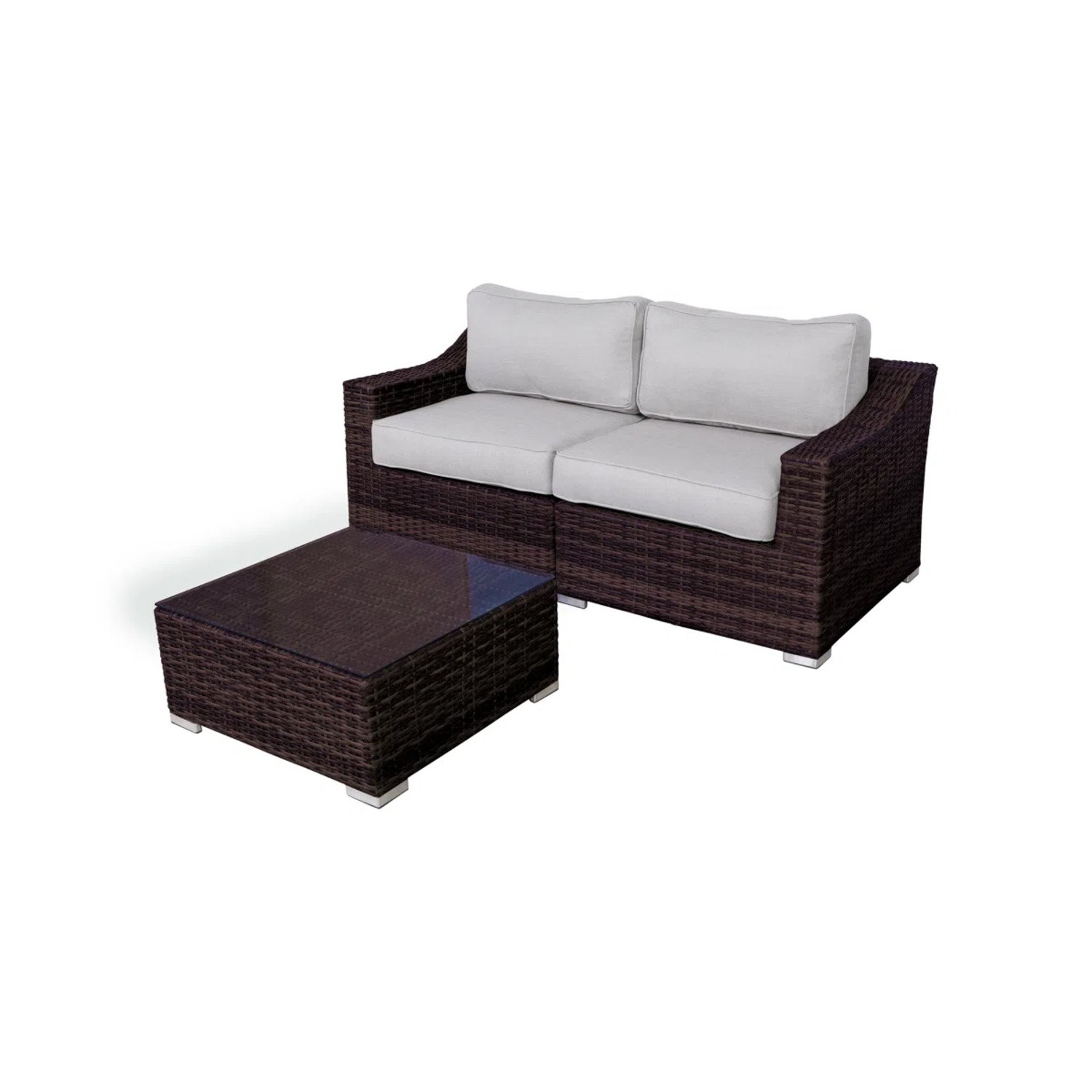 Wicker 2 Person Conversation Set, Durable Outdoor Seating With Cushions Mix - Brown Mix - Image 8