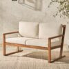 Contemporary Solid Wood Slat Back Patio Loveseat - Brown - Image 4