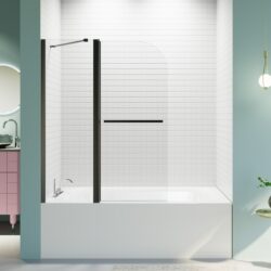 Frameless Folding Shower Doors For Bathtub - Matte Black