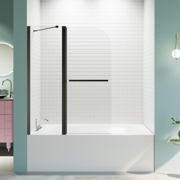 Frameless Folding Shower Doors For Bathtub - Matte Black
