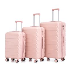 Set 3 Pieces 20" / 24" / 28" Abs Spinner Wheel Luggage, Matching Color, With Combination Lock - Pink